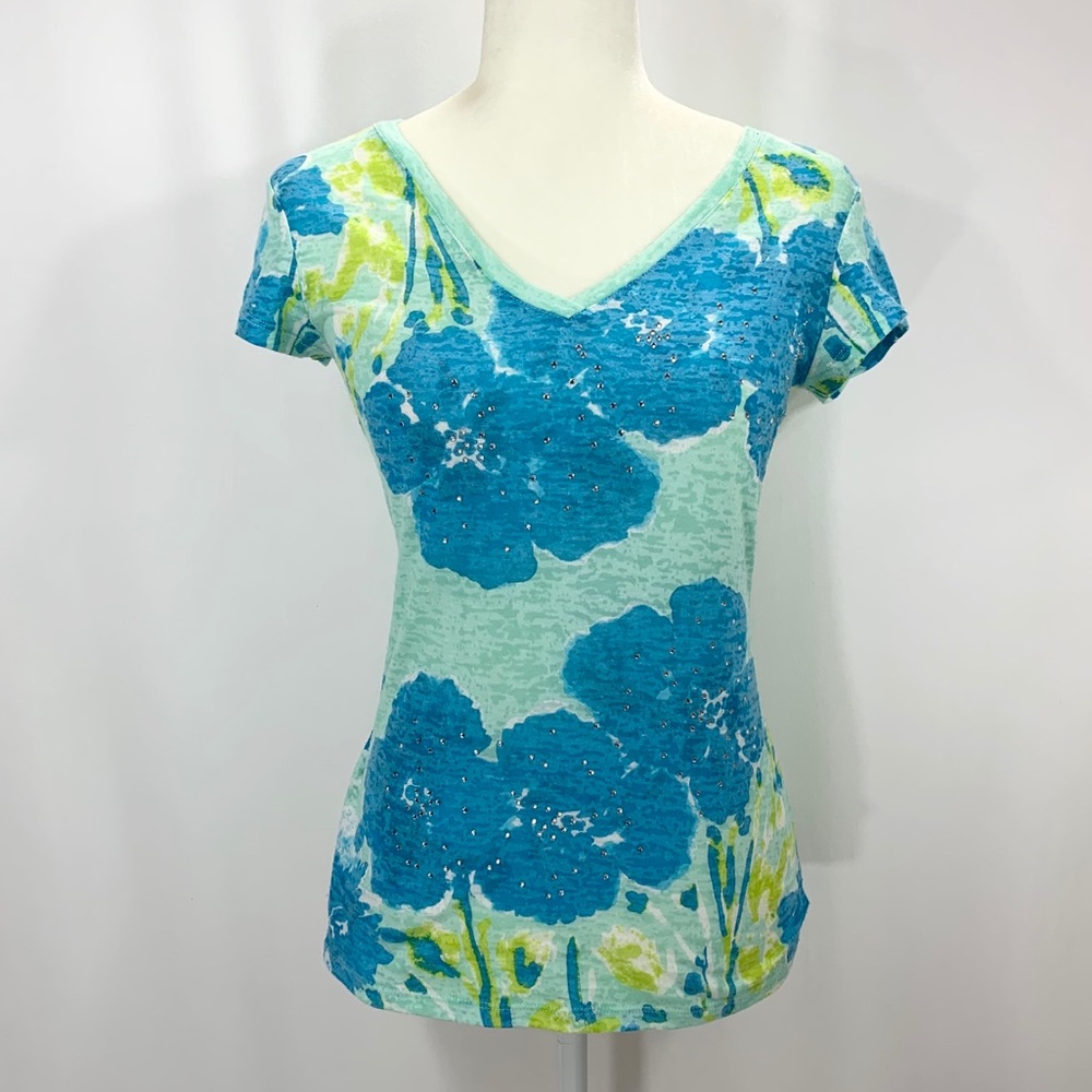 INC women’s b-neck floral burnout tee shirt